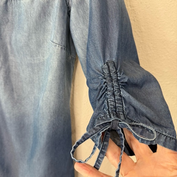 Coldwater Creek Chambray Tencel Dress Gathered Sleeves Button Women’s Sz S (6-8) - Picture 3 of 13